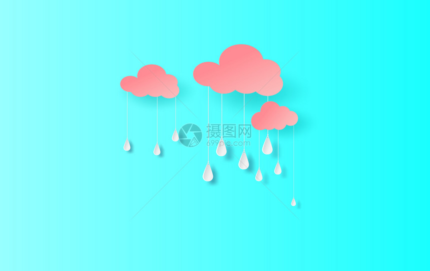 雨季云和雨剪纸设计背景图片