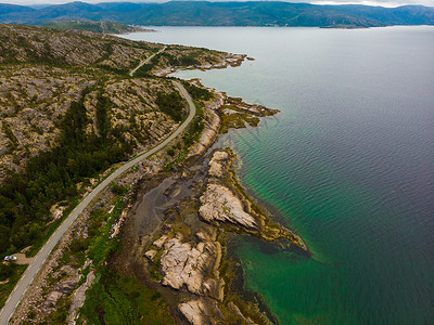 空中观察挪威景FjordSagfjorden公路挪威Fjord公路图片