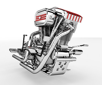 摩托车矢量V2发动机与摩托车和非常强大的引擎矢量颜色图或插有着广泛联系背景