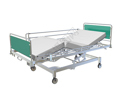 绿色和灰移动可调整的医院床带后座和侧卫的绿色灰移动可调整的医院床3D插图在白色背景下隔离背景图片