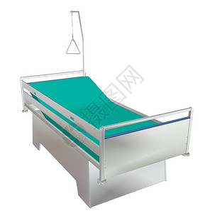 绿色和灰流动儿童rrsquuo带后座和侧卫的医院病床3D插图在白色背景下隔离背景图片