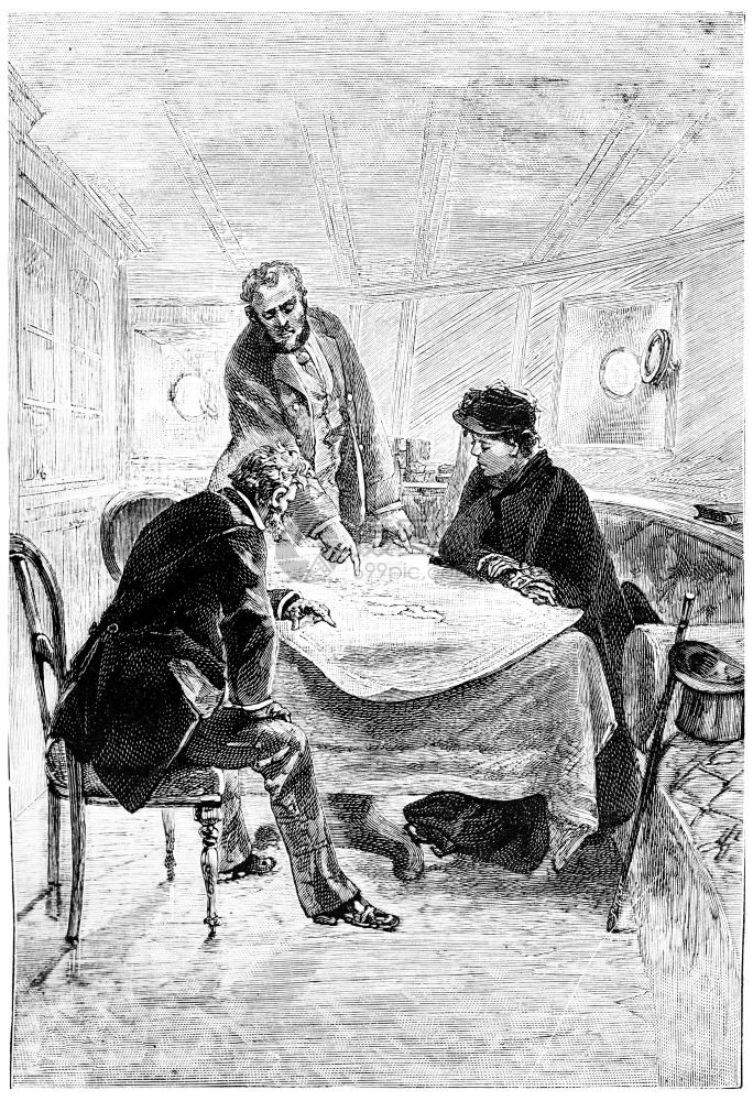 Ellis上尉讲述了他探险的故事古老雕刻插图JulesVerneMrsBranican189年图片