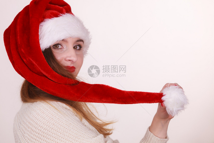 穿着圣诞帽的漂亮女孩图片
