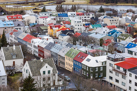 哈尔格里姆斯科尔贾冰岛首都雷克雅未市空中观察背景