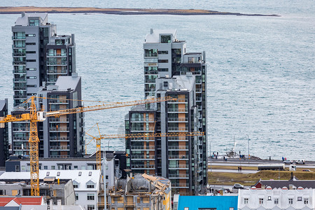 哈尔格里姆斯科尔贾冰岛首都雷克雅未市空中观察背景