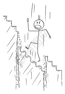爬楼梯的人矢量卡通画插图描绘男人或商在楼梯倒塌时上行走或爬楼梯的概念图商业或职隐喻人或商的矢量卡通在楼梯上行走而在下行走插画