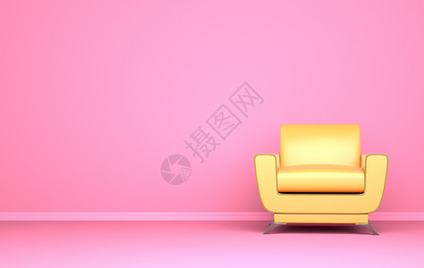 粉红色背景的黄椅子3D插图图片