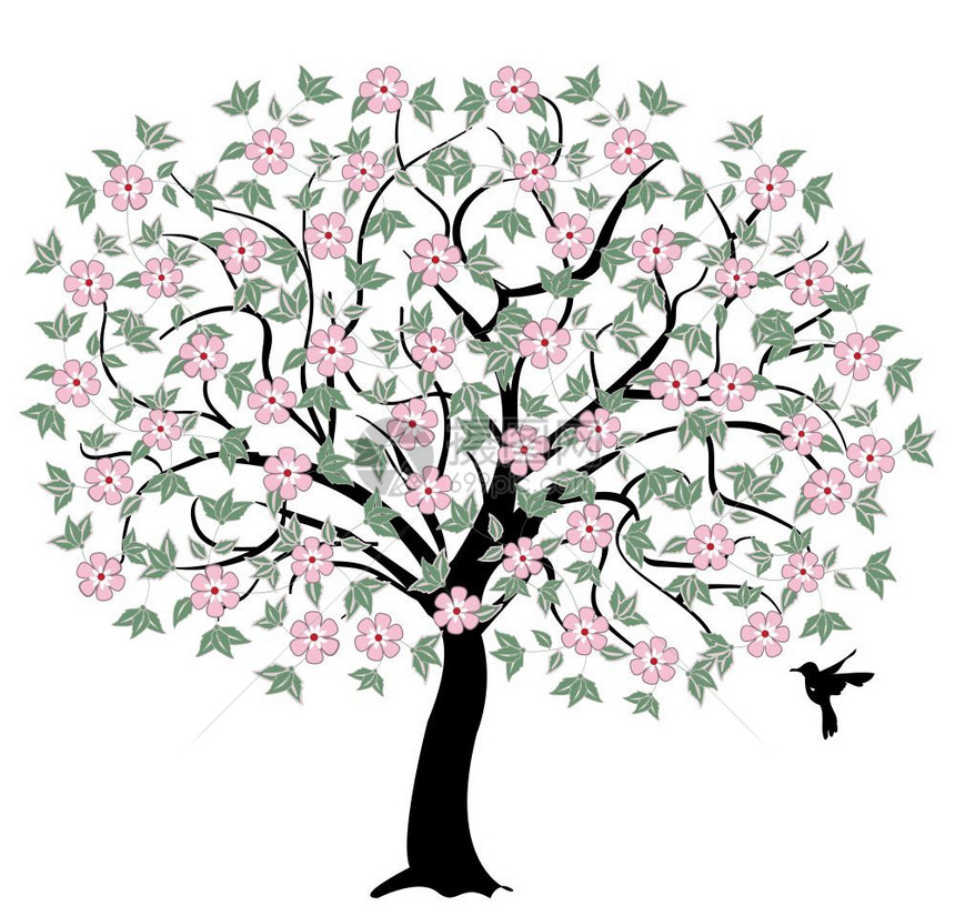 树上有粉红花自然象征图片