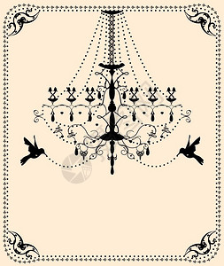 黑色吊灯带吊灯的矢量老式结婚卡插画