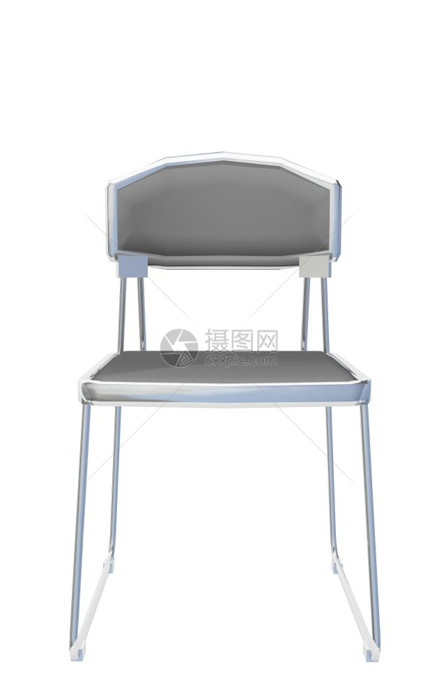 现代的简单灰色金属椅子与白色背景隔绝图片