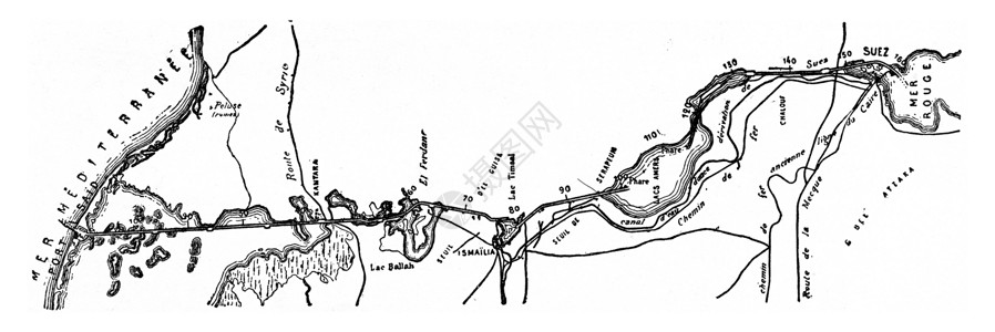 区域地图素材苏伊士运河1875年工业百科全书背景