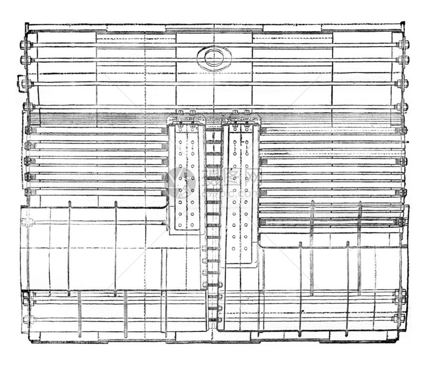 Cylindrical双锅炉前方老式刻画插图工业百科全书EOLami1875图片