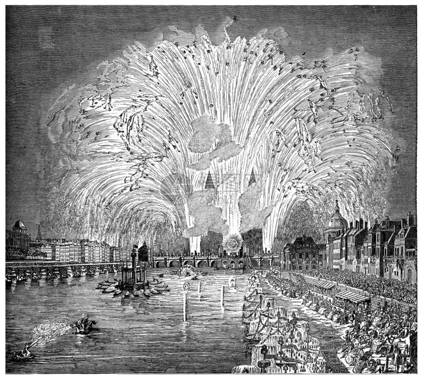 1739年8月2日塞纳河的烟花展示图画1875年工业百科全书EOLami图片