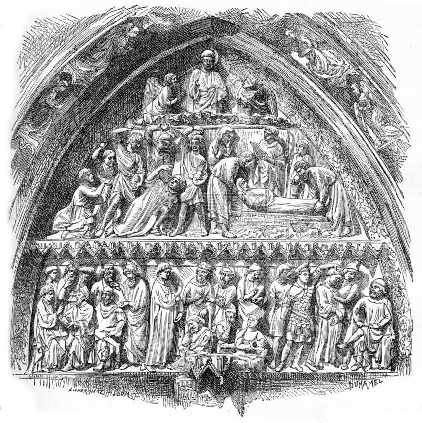 圣艾蒂安历史NotreDameCathedral的横向门户古代雕刻的插图工业百科全书EOLami1875图片