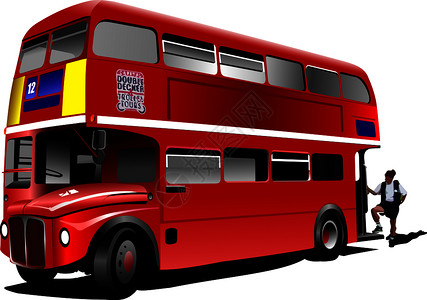 英国红色巴士伦敦双Decker红色巴士矢量图插画