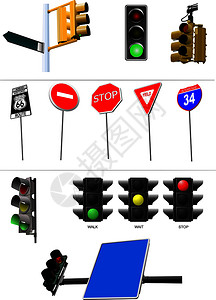 一套交通灯红色信号黄绿背景图片