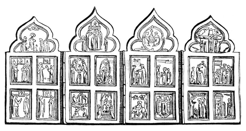四面折叠的小圣坛刻着古老的插图世界之旅行日报1865年图片