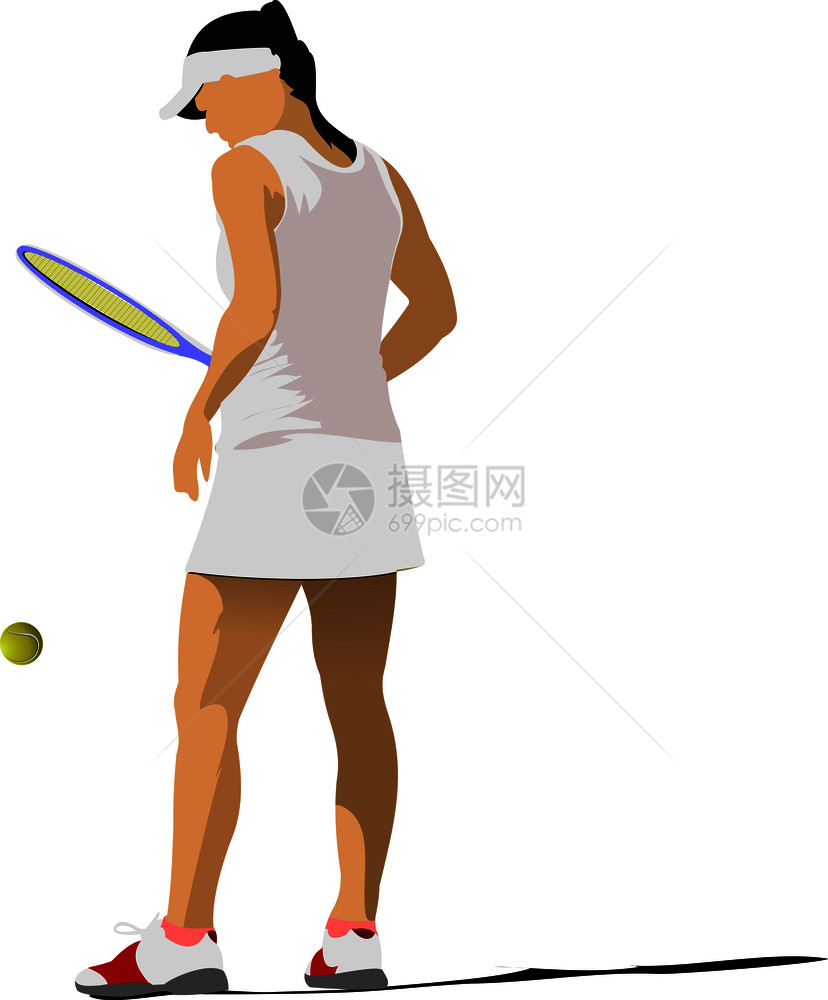 妇女网球海报彩色矢量插图图片