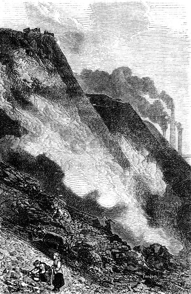 Cyfarthfa铁制品堆积如山刻有古老的插图世界之旅行杂志1865年图片