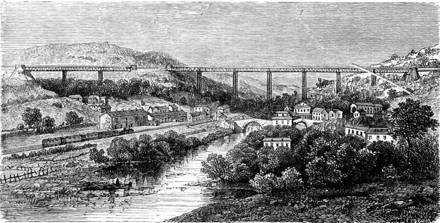 CrumlinViaduc古代雕刻插图世界之旅行日报1865年图片