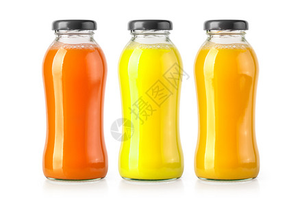 黄色橙汁橙汁瓶在白底漆有剪切路径背景