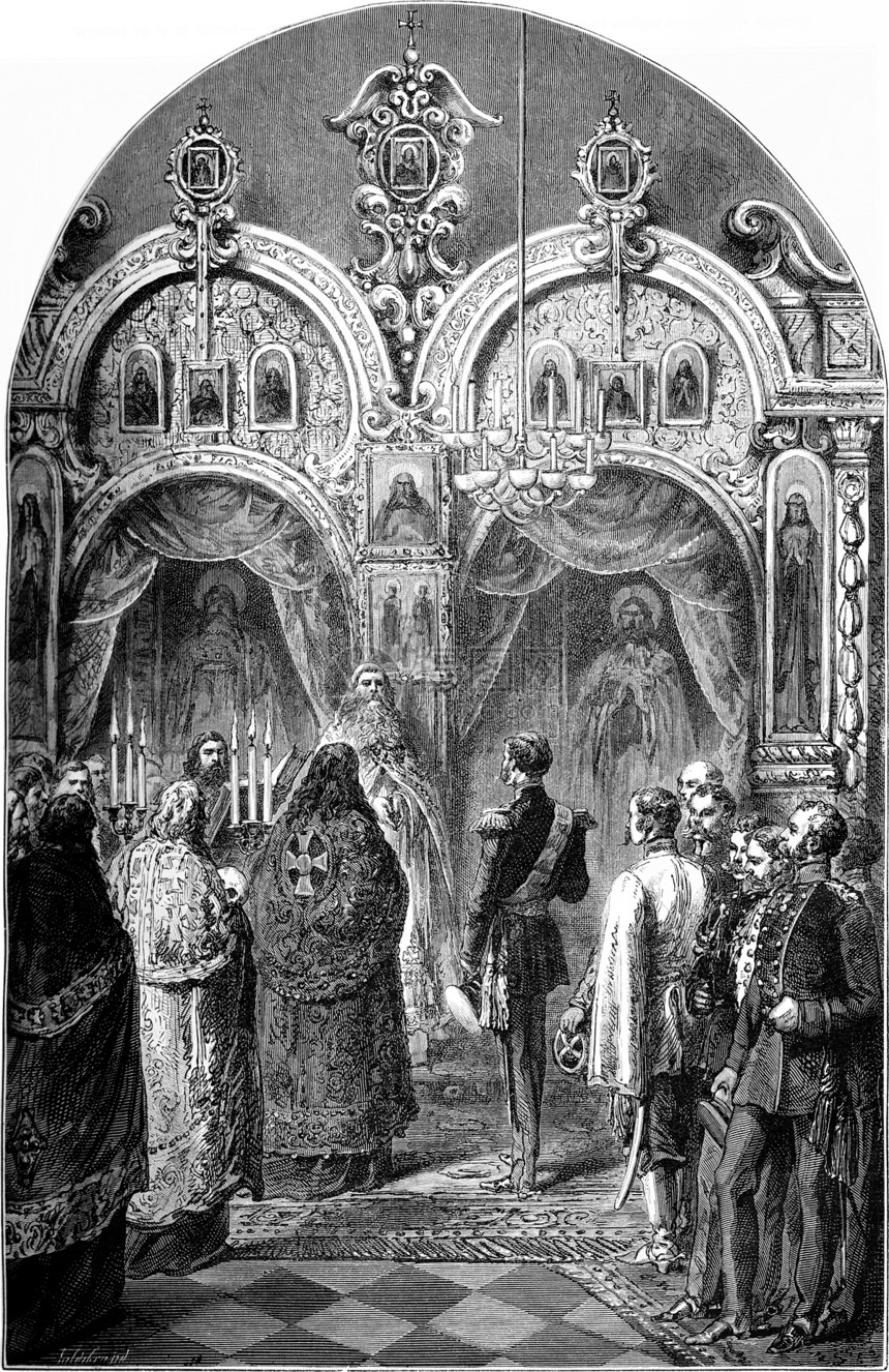 亚历山大二世参观了索洛维茨克修道院圣佐西马的遗迹刻有古老的插图世界之旅行日报1872年图片