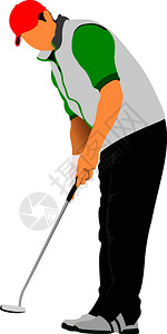 Golfer与铁俱乐部打球矢量插图图片