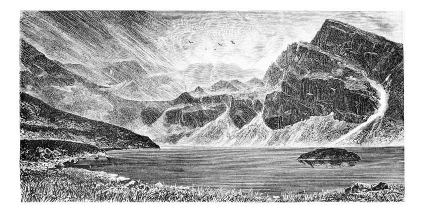 波兰塔特拉山区科西耶莱茨谷地的Gasienica黑礁湖GVuilier从照片中绘画刻有古老的插图世界旅游行杂志18年图片