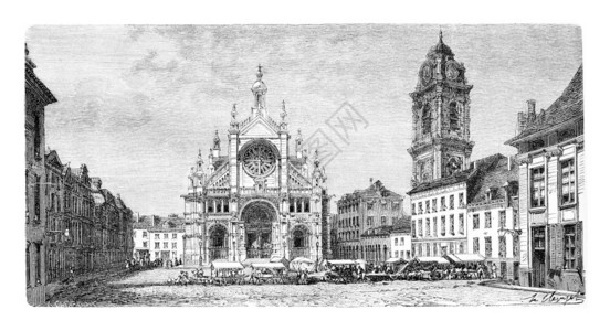 比利时安特卫普圣凯瑟琳教堂Clerget根据Levy的一张照片绘制图片