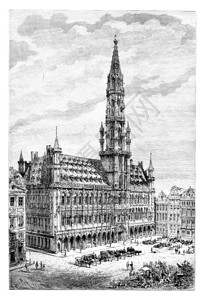 钟楼矢量比利时布鲁塞尔市政厅比利时布鲁塞尔Barclay根据Levy的一张照片绘制背景