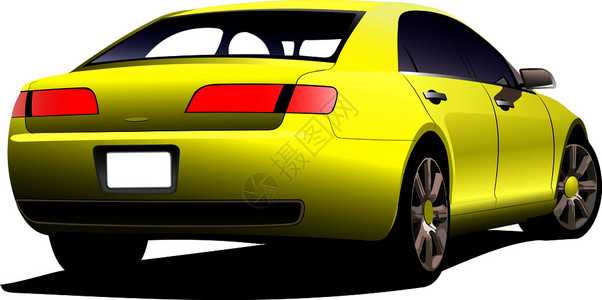 路上有黄色轿车彩矢量插图图片