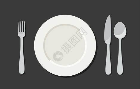 黑色盘板刀叉和勺子的Utensil插画