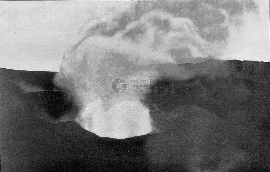 维苏威火山口的弹坑与内爆锥形古老雕刻图解190年从宇宙和人间图片
