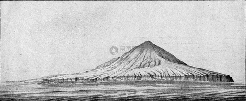 183年爆发前的克拉卡托火山刻有古老的插图190年的宇宙和人类图片