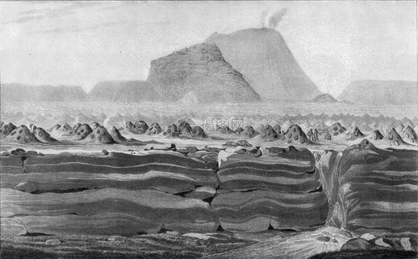 墨西哥的Jorullo火山作为现代弹坑的例子刻有古老的插图190年宇宙与人类190年图片