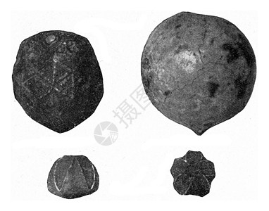 硅石和碳纤维灰岩的星类和块状体由190年宇宙与人类出版的古代刻图背景图片