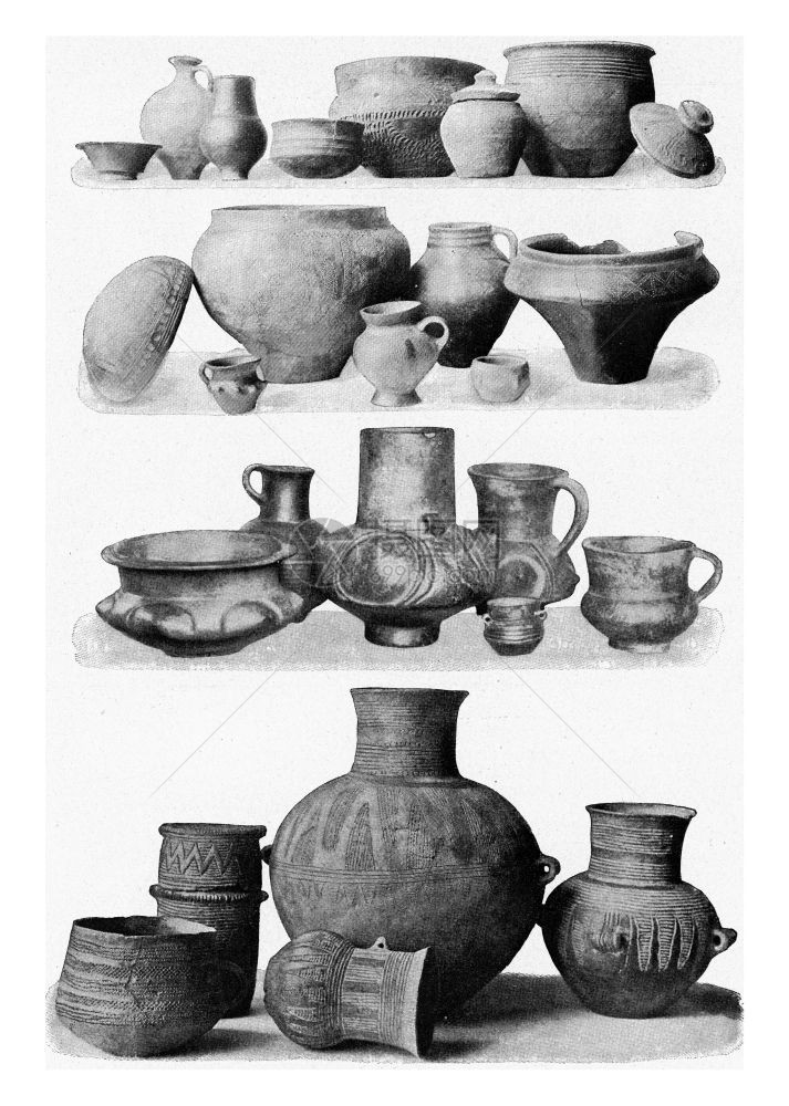 历史前粘土花瓶按时间顺序排列古代雕刻的插图190年宇宙与人类图片