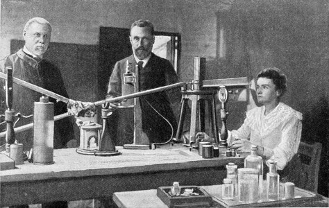 古代科学Curie先生和夫人在实验室里刻着古老的插图190年从宇宙和人类那里背景