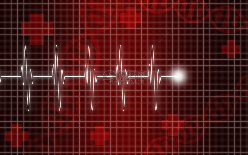 红色屏幕上的心电图3D投影图片