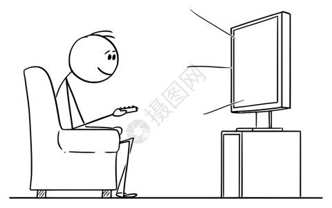 矢量卡通插图解男子坐在扶椅上电视或上观看娱乐活动的概念说明图片
