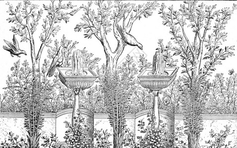 装饰花园古代雕刻的插图18年古代人家庭的私生活图片