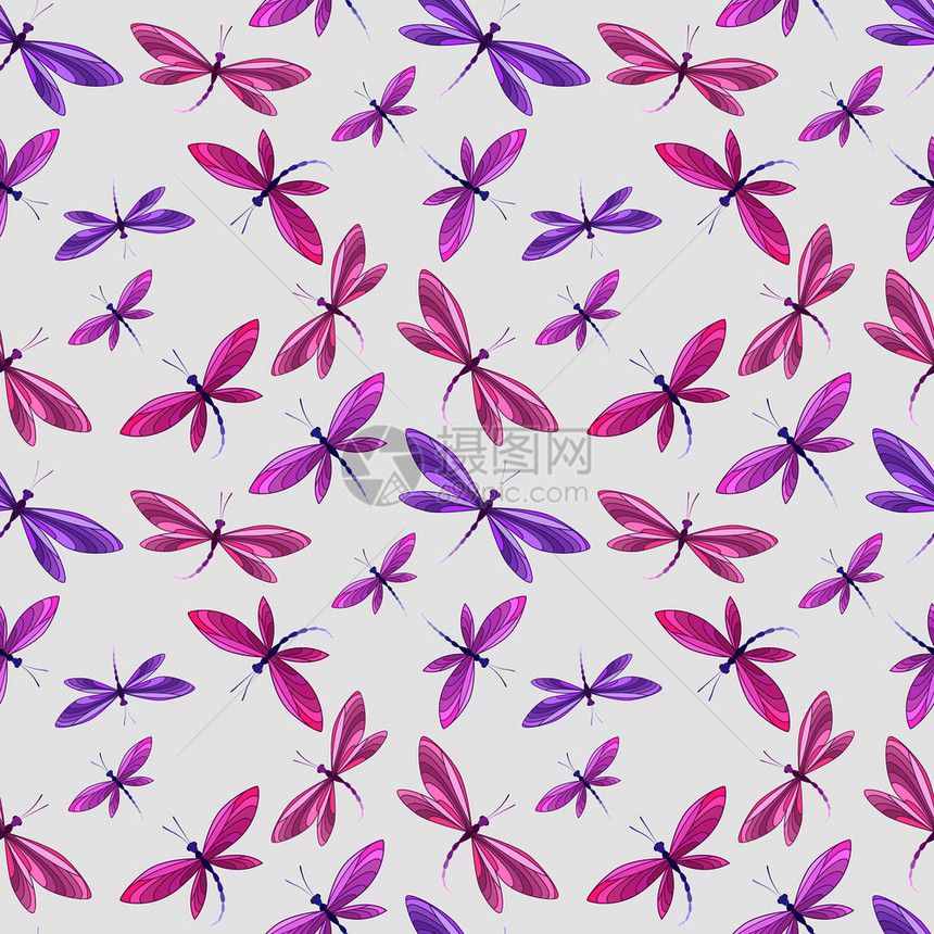 紫色蜻蜓无缝图案矢量设计背景图片