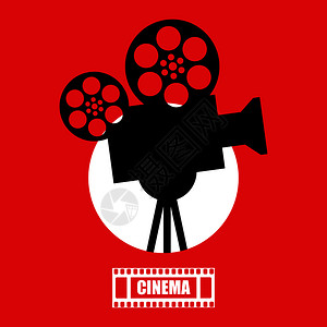 电影院开放海报卡通摄影机红色矢量设计模板插画