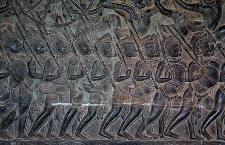 柬埔寨吴哥瓦的勇士basbasrelief古代赫默艺术图片