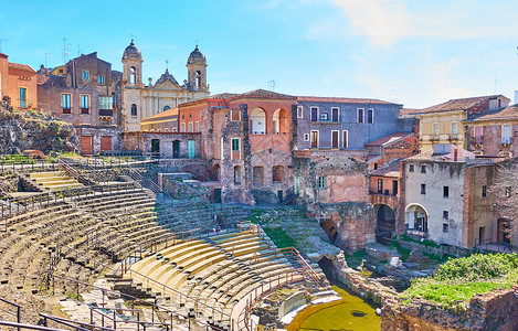 Catania市风景古罗马剧院意大利西里图片