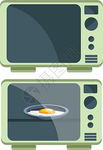 打开的烤箱两个微波炉一是热蛋卷另一个是空矢量颜色绘制或插图插画