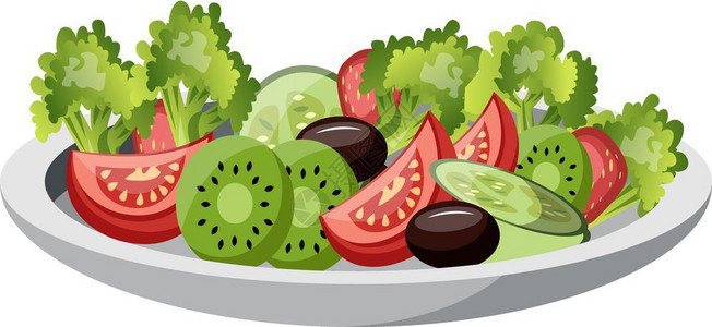 一张装满水果葡萄草莓和kiwi水果矢量彩色图或插的板块图片