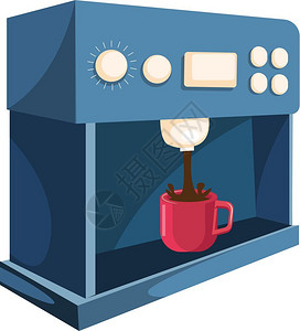 红色咖啡豆配有红杯的咖啡机配有矢量彩色画或插图插画