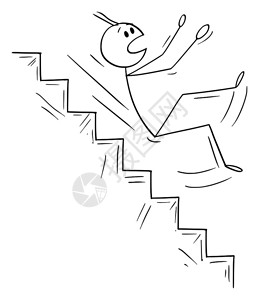 卡通上楼矢量卡通插图绘制关于人或商跌下危险楼梯的概念图插画