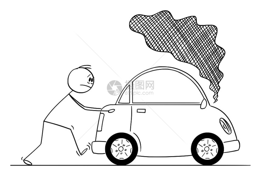 男子汽车发动机冒烟概念卡通说明图片